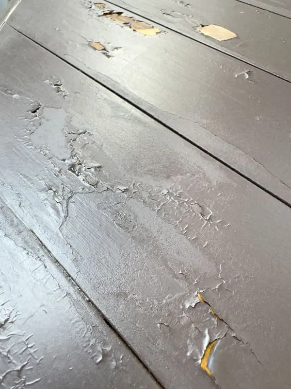 ペンキ塗り木製玄関ドア・ペンキ剥がれ・油染み込みい