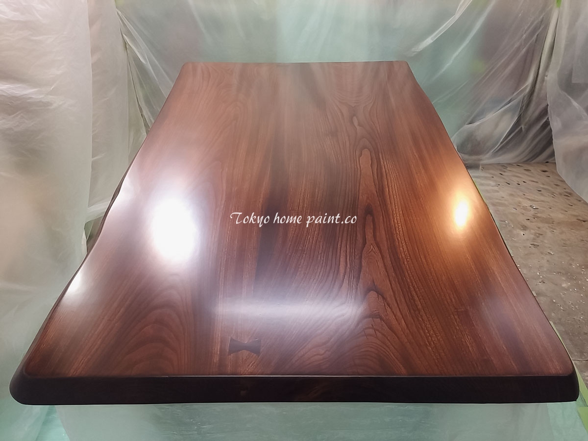 無垢材テーブル ウレタン塗装後 全体・after