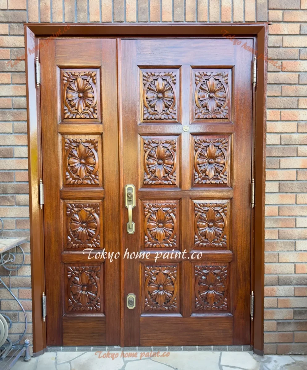 木製玄関ドア塗装 再塗装 補修 事例