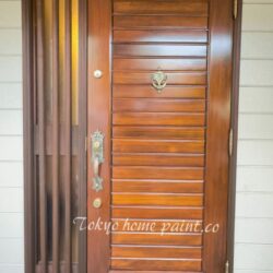 高井戸、木製玄関ドア塗装、ヤマハ製ドア、工事完成