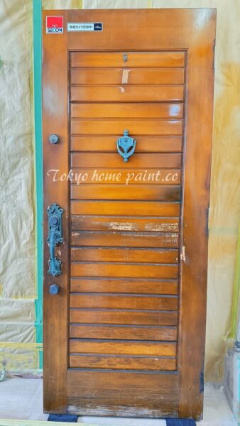 高井戸、木製玄関ドア塗装、ヤマハ製ドア、工事前