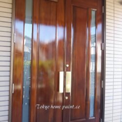 三鷹市ヤマハ玄関ドアリペア、修理及びウレタン塗装コーティング完成