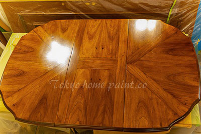 ダイニングテーブル塗装完成・世田谷区ウレタンコーティング